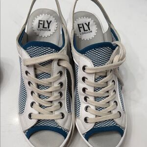 Fly London White and Blue Open-Toe Sneakers
